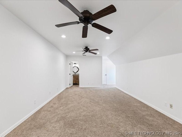 19345 S Fieldstone Dr E, Claremore, OK 74017 - additional living space featuring light colored carpet, recessed lighting, ceiling fan, and vaulted ceiling