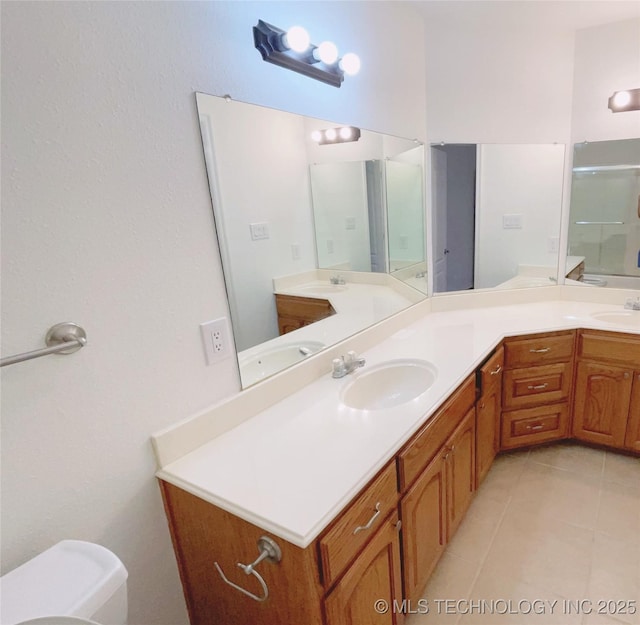 102 Northridge, Durant, OK 74701 - full bathroom with a shower with shower door, double vanity, and tile patterned floors