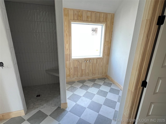 23191 E 107th St, Broken Arrow, OK 74014 - full bathroom with a tile shower and wooden walls