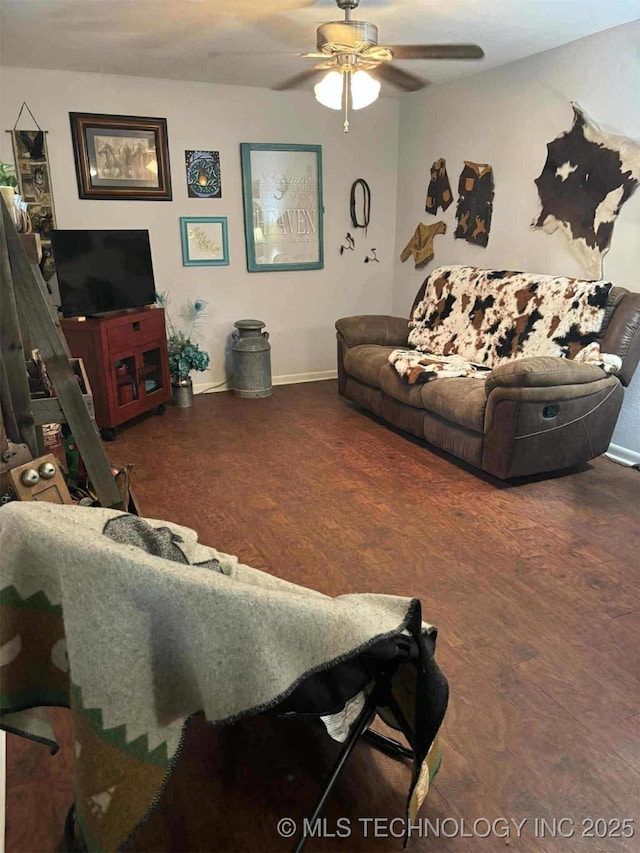 24 Lakeside, Adair, OK 74330 - living room with a ceiling fan and wood finished floors
