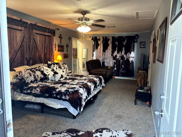 24 Lakeside, Adair, OK 74330 - bedroom featuring carpet floors, attic access, and a ceiling fan