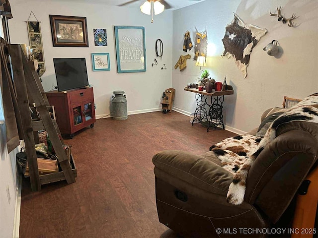 24 Lakeside, Adair, OK 74330 - living area with wood finished floors and a ceiling fan