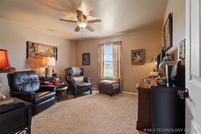 18 Longacre Dr, Ramona, OK 74061 - living area featuring carpet and a ceiling fan