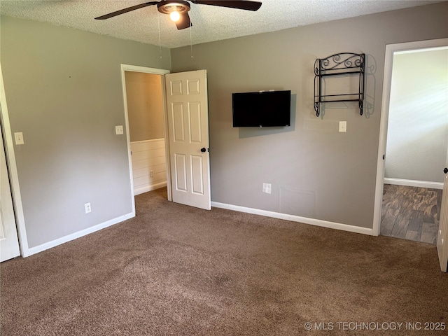 303 N 6th, Calera, OK 74730 - unfurnished bedroom featuring carpet flooring, a textured ceiling, and ceiling fan