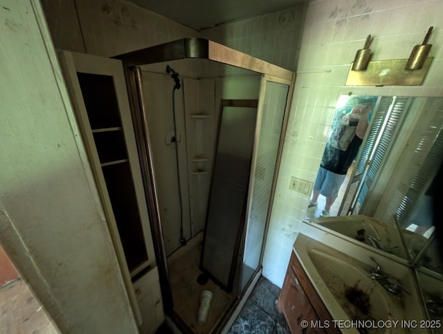 468446 E 908th Rd, Bunch, OK 74931 - bathroom featuring vanity and a shower stall