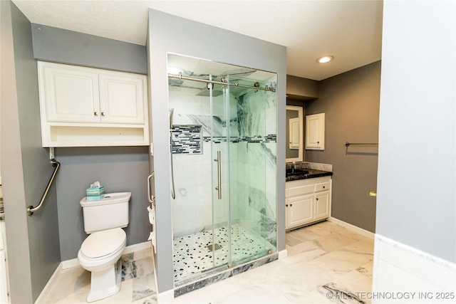 7224 NW 102nd, Oklahoma City, OK 73162 - full bathroom featuring vanity, a shower stall, and recessed lighting