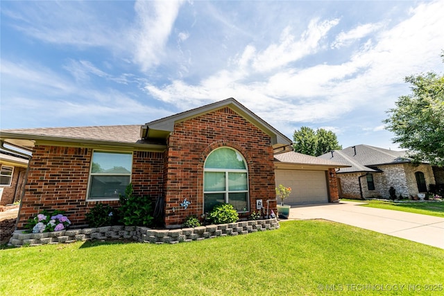 7224 NW 102nd, Oklahoma City, OK 73162 - ranch-style house featuring brick siding, driveway, an attached garage, and a front lawn