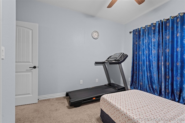 303 Hidden Path, Ardmore, OK 73401 - exercise room with carpet floors and a ceiling fan