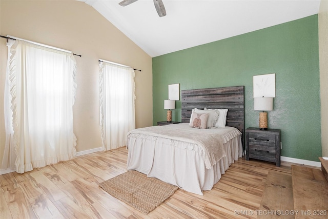 14820 Memorial, Wilson, OK 73463 - bedroom with lofted ceiling, wood finished floors, and a ceiling fan
