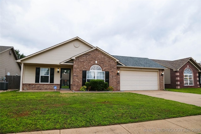 614 S Seminole St, Skiatook, OK 74070 - ranch-style home with brick siding, a garage, concrete driveway, and a shingled roof