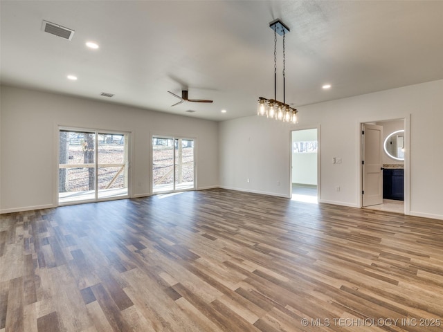 7 Port Duncan Blvd, Afton, OK 74331 - unfurnished living room with ceiling fan, light wood-style flooring, and recessed lighting