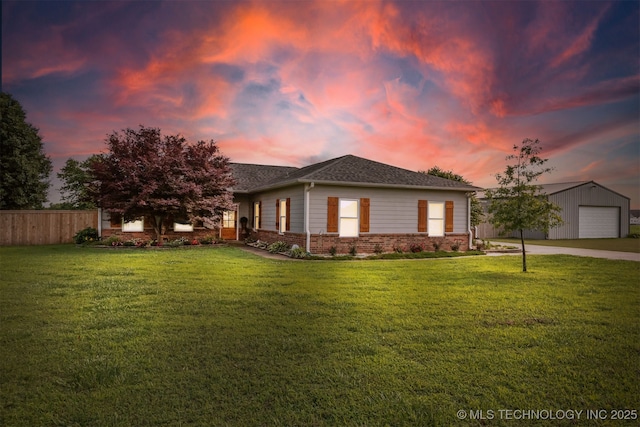 20672 E Kambrie St, Inola, OK 74036 - ranch-style home with an outbuilding, brick siding, a detached garage, driveway, and roof with shingles