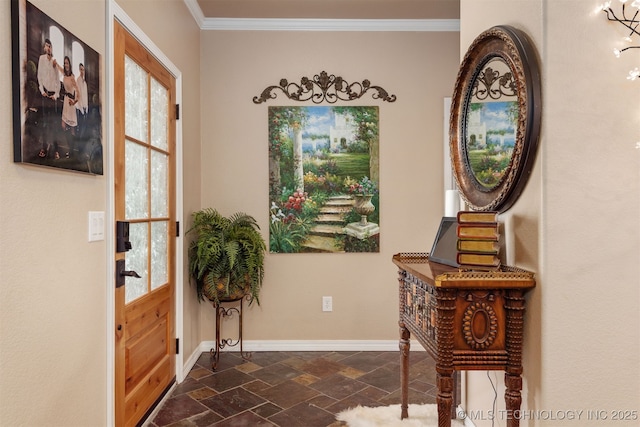 20672 E Kambrie St, Inola, OK 74036 - foyer featuring stone tile flooring and crown molding