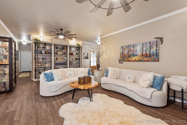 20672 E Kambrie St, Inola, OK 74036 - living room with a ceiling fan, crown molding, and wood finished floors