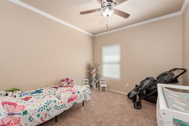 20672 E Kambrie St, Inola, OK 74036 - bedroom with carpet floors, ornamental molding, and a ceiling fan