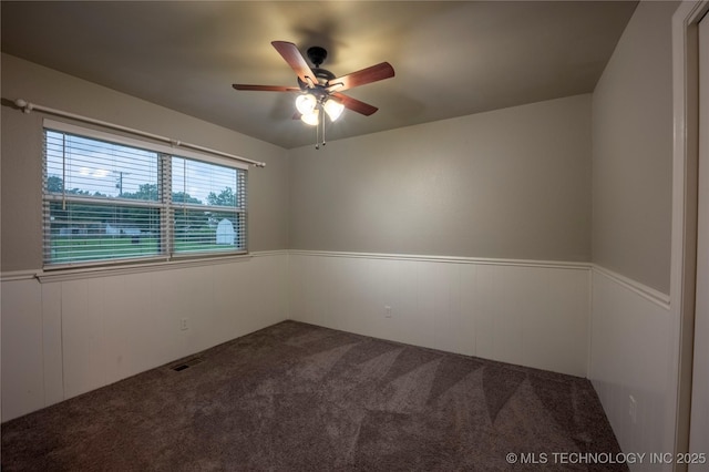 12922 S 123rd E Ave, Broken Arrow, OK 74011 - unfurnished room with a ceiling fan, a wainscoted wall, and carpet floors