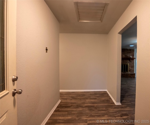 12922 S 123rd E Ave, Broken Arrow, OK 74011 - corridor with dark wood-style flooring and attic access