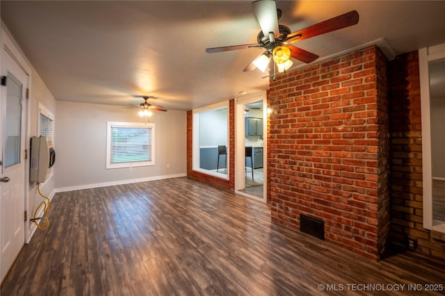12922 S 123rd E Ave, Broken Arrow, OK 74011 - unfurnished living room featuring a ceiling fan, dark wood-style flooring, and heating unit