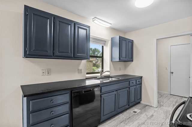 8903 N 124th E Ave, Owasso, OK 74055 - kitchen with dishwasher, range, dark countertops, and light marble finish floors