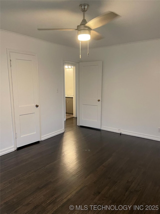 4326 S Norfolk Ave, Tulsa, OK 74105 - empty room with dark wood-style floors, a ceiling fan, and crown molding
