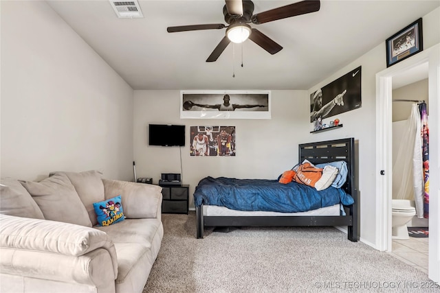 4661 E 148th St S, Bixby, OK 74008 - bedroom featuring carpet floors, ensuite bathroom, and ceiling fan
