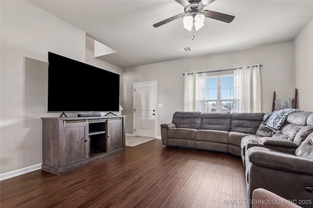 4661 E 148th St S, Bixby, OK 74008 - living area featuring dark wood-style floors and ceiling fan