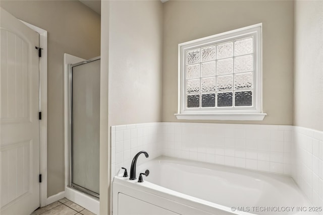 4661 E 148th St S, Bixby, OK 74008 - bathroom with a shower stall, a garden tub, and tile patterned floors