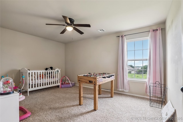 4661 E 148th St S, Bixby, OK 74008 - bedroom featuring carpet floors, a crib, and a ceiling fan