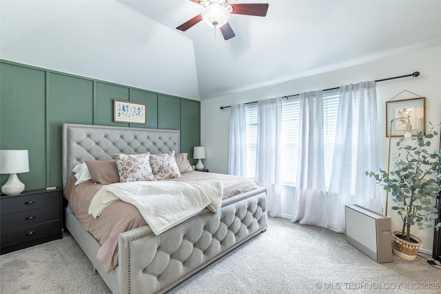 1113 S Spinnaker Dr, Oologah, OK 74053 - bedroom featuring light carpet, lofted ceiling, and a ceiling fan