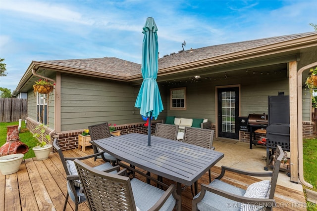 1113 S Spinnaker Dr, Oologah, OK 74053 - wooden terrace featuring area for grilling and outdoor dining area