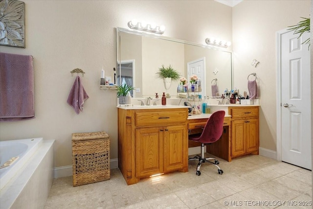 129 Highland Dr, Durant, OK 74701 - bathroom featuring double vanity, a bath, and tile patterned flooring