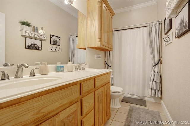 129 Highland Dr, Durant, OK 74701 - full bath featuring ornamental molding, tile patterned floors, and double vanity