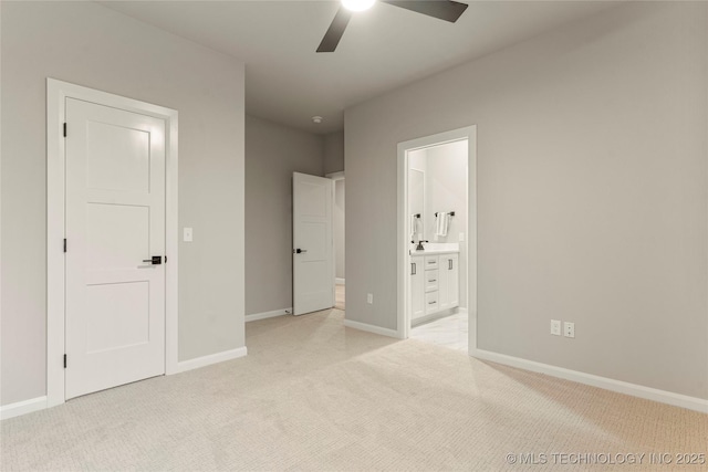 4708 S Sequoia Ave, Broken Arrow, OK 74011 - unfurnished bedroom with light carpet, ensuite bathroom, and a ceiling fan