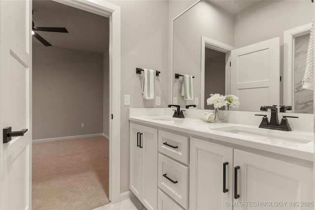 4708 S Sequoia Ave, Broken Arrow, OK 74011 - full bath with double vanity and ceiling fan