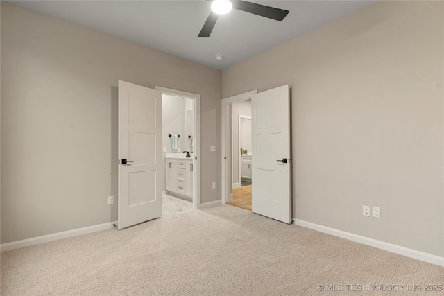 4708 S Sequoia Ave, Broken Arrow, OK 74011 - unfurnished bedroom with light carpet, ensuite bathroom, and a ceiling fan