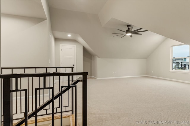 4708 S Sequoia Ave, Broken Arrow, OK 74011 - additional living space with vaulted ceiling, light carpet, ceiling fan, and recessed lighting