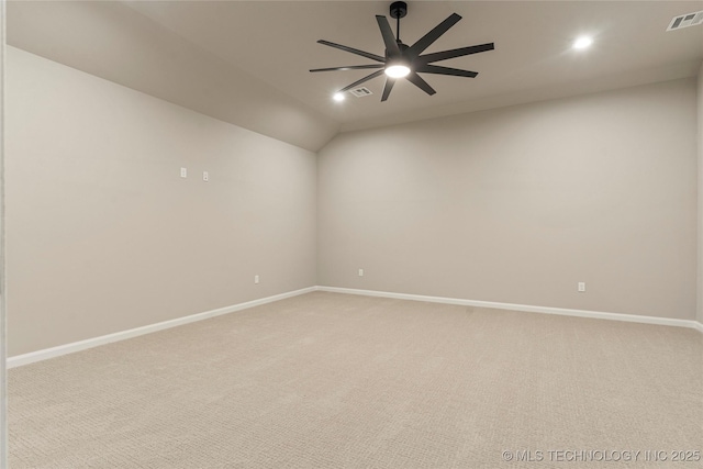 4708 S Sequoia Ave, Broken Arrow, OK 74011 - empty room with light colored carpet, lofted ceiling, ceiling fan, and recessed lighting
