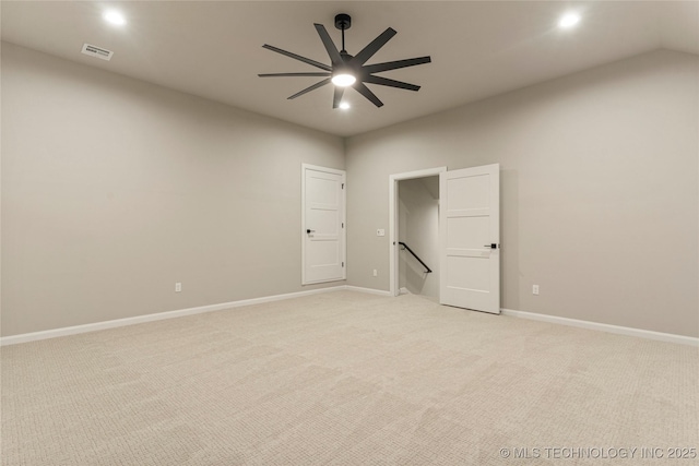 4708 S Sequoia Ave, Broken Arrow, OK 74011 - unfurnished bedroom with light carpet, recessed lighting, and a ceiling fan