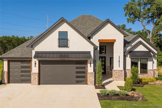 4708 S Sequoia Ave, Broken Arrow, OK 74011 - view of front of house featuring brick siding, concrete driveway, a standing seam roof, and a shingled roof