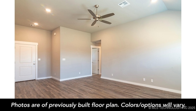 1441 E 149th Pl S, Glenpool, OK 74033 - spare room with ceiling fan, wood finished floors, vaulted ceiling, and recessed lighting