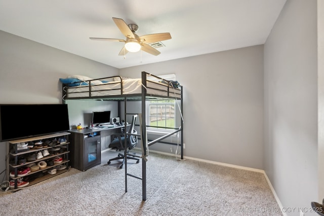 8661 S 264th E Ave, Broken Arrow, OK 74014 - bedroom with carpet flooring, an office area, and ceiling fan