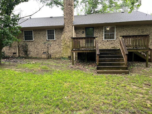 1918 E 14th, Ada, OK 74820 - back of property featuring stairway, a wooden deck, a yard, and crawl space