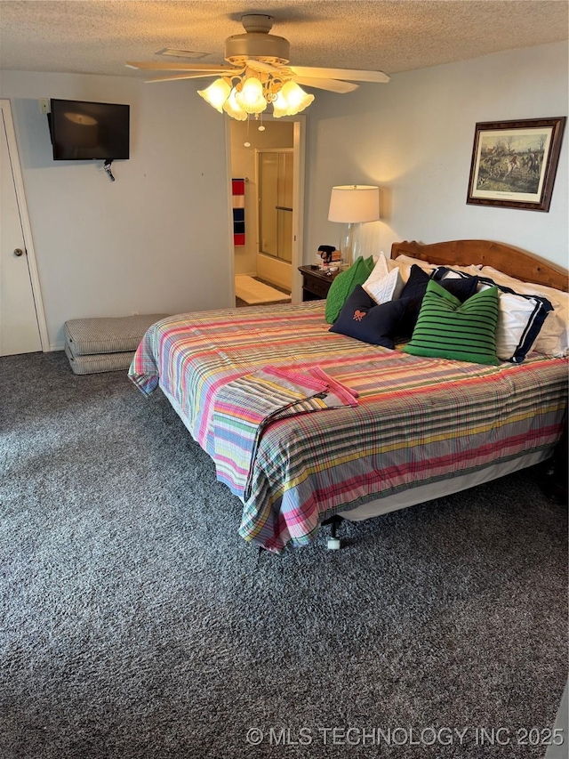 450779 E 341st Rd Unit 34, Afton, OK 74331 - bedroom with carpet flooring, a textured ceiling, and a ceiling fan