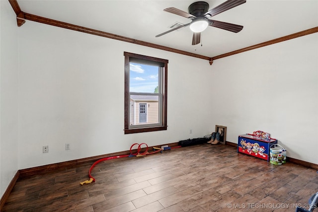 13514 N 97th E Ave, Collinsville, OK 74021 - unfurnished room featuring crown molding, wood finished floors, and ceiling fan