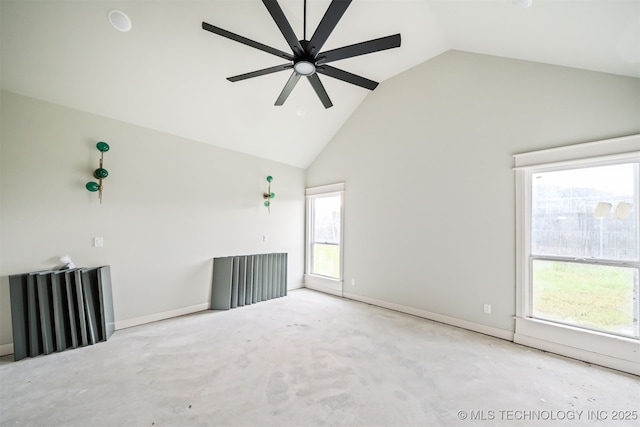 16817 E 41st Pl S, Tulsa, OK 74134 - unfurnished living room featuring high vaulted ceiling and a ceiling fan