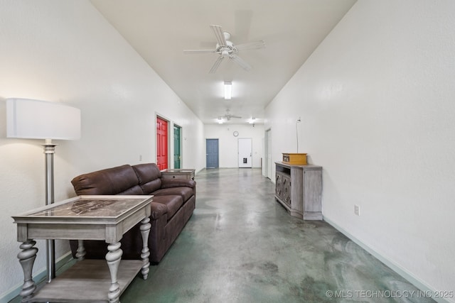 4127 New Prue Rd, Sand Springs, OK 74063 - living area with a ceiling fan and finished concrete floors