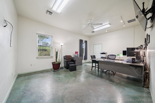 4127 New Prue Rd, Sand Springs, OK 74063 - office with attic access, concrete floors, and a ceiling fan