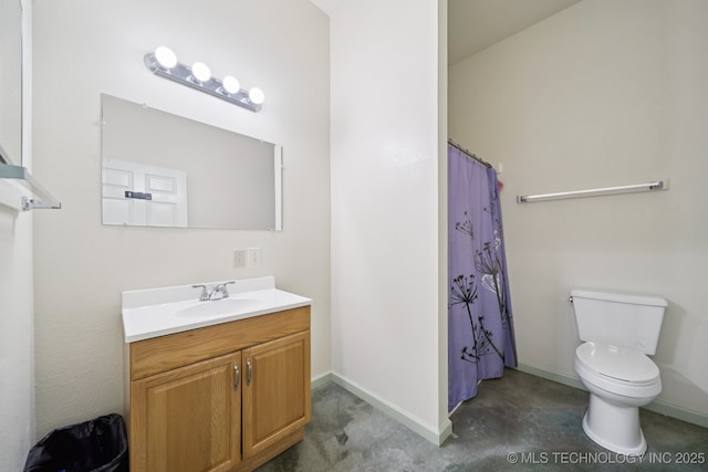 4127 New Prue Rd, Sand Springs, OK 74063 - bathroom featuring vanity, curtained shower, and concrete flooring