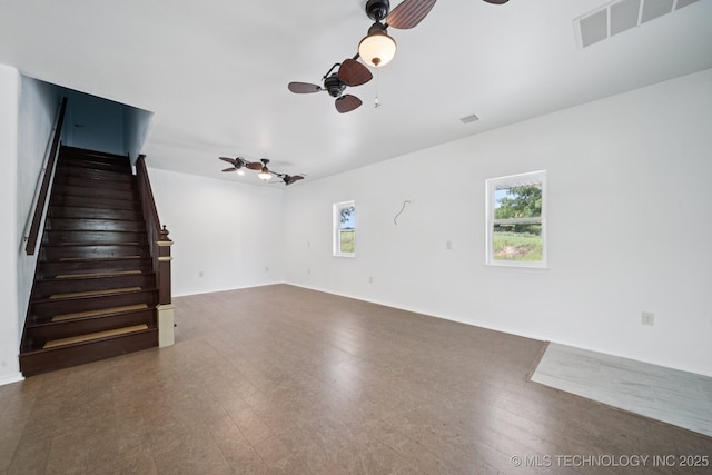 4127 New Prue Rd, Sand Springs, OK 74063 - unfurnished living room featuring ceiling fan and stairs