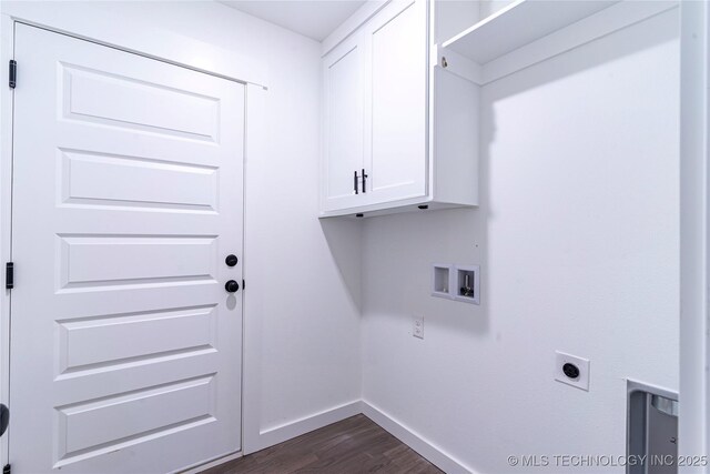 2430 W S St, Collinsville, OK 74021 - laundry area featuring cabinet space, washer hookup, dark wood-style floors, and electric dryer hookup